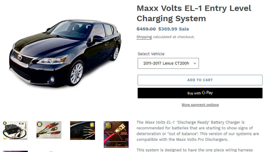 Maxx Volts adds Lexus CT200h EL-1 Grid Charger model to our expanding lineup of supported vehicles!