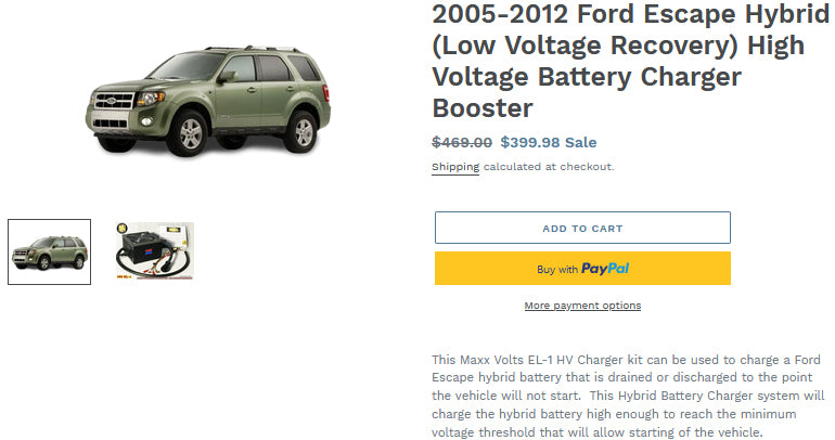 Maxx Volts adds Ford Escape Hybrid LOW HYBRID BATTERY VOLTAGE Recovery Charger Tool to its growing list of Hybrid Vehicle Charger Products!!
